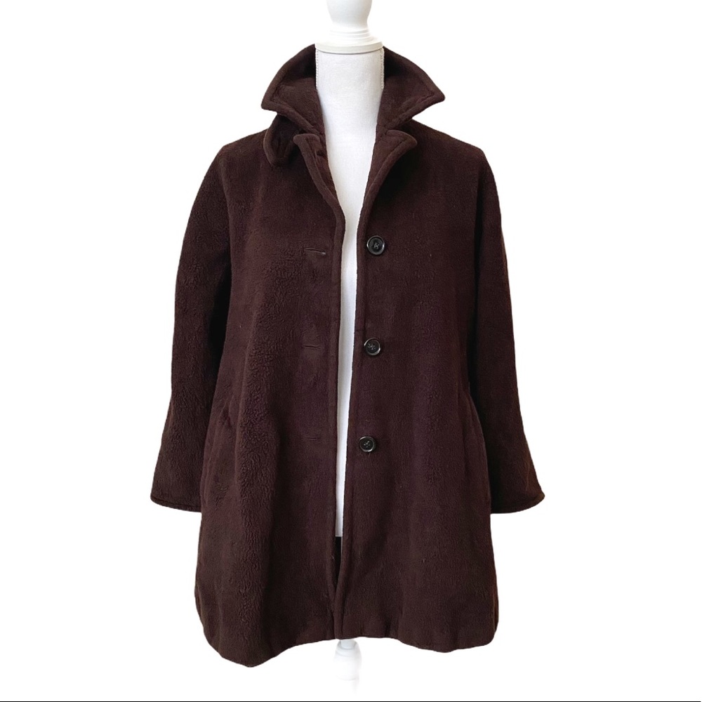 MaxMara Wool Long Dark Brown Teddy Button Coat